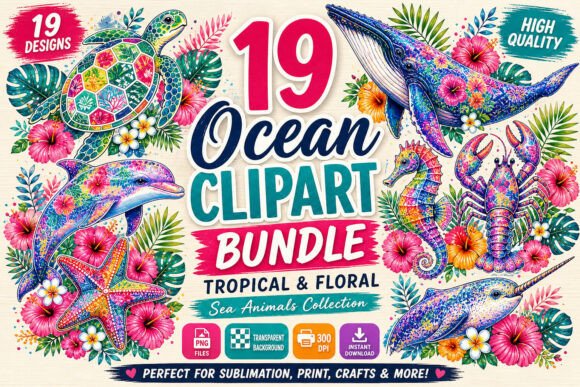 Download Tropical Floral Sea Animals PNG Bundle - Sea animals png Collection