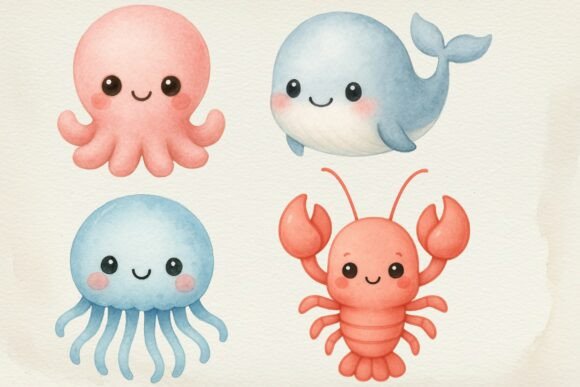 Download Cute Watercolor Sea Animals PNG - Sea animals png Collection