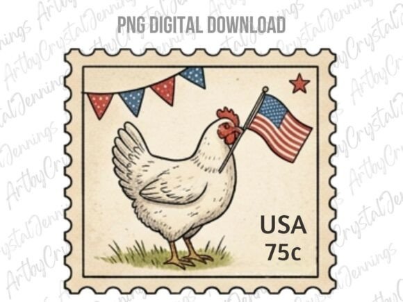 Download USA Patriotic Chicken Postage Stamp PNG - Post Collection